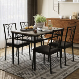 4 Seater Dining Table And Chairs Set, Set Of 5 Rectangular Kitchen Table With Upholstered Seats