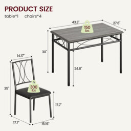 4 Seater Dining Table And Chairs Set, Set Of 5 Rectangular Kitchen Table With Upholstered Seats - thumbnail 3