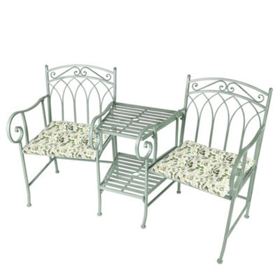 Dibor Vintage Green Arched Outdoor Garden Furniture Companion Seat Garden Bench With Free Set Of 2 Green Seat Pad Cushions - image 1