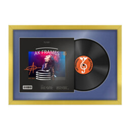 "AK Frames 25X17"" Gold Sleek Vinyl Record Frame With Blue Mount For 12 Inch Lp Cover & Disc - Overlapped Design" - thumbnail 1