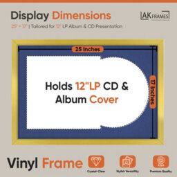"AK Frames 25X17"" Gold Sleek Vinyl Record Frame With Blue Mount For 12 Inch Lp Cover & Disc - Overlapped Design" - thumbnail 2