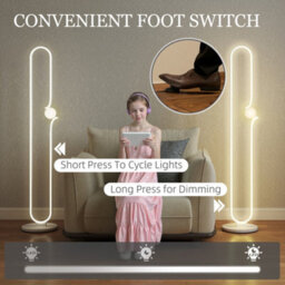 Homcom Dimmable Led Floor Lamp With Glass Night Light, Foot Switch, White - thumbnail 6