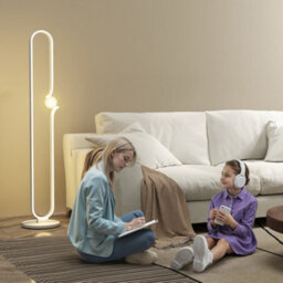 Homcom Dimmable Led Floor Lamp With Glass Night Light, Foot Switch, White - thumbnail 1