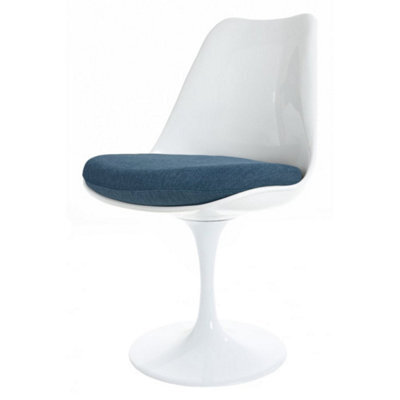 Fusion Living White Tulip Dining Chair With Velveteen Navy Cushion - image 1