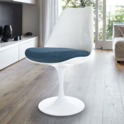 Fusion Living White Tulip Dining Chair With Velveteen Navy Cushion - thumbnail 2