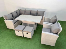 Fimous 10 Seat Rattan Outdoor Garden Furniture Corner Sofa Set Adjustable Lifting Dining Or Coffee Table Set With 2 Footstools - thumbnail 1