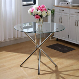 Living And Home Tempered Glass Crossover Round Dining Table 880mm Dia