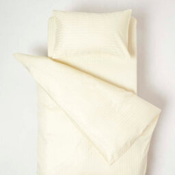 Homescapes Yellow Cotton Stripe Cot Bed Duvet Cover Set 330 Thread Count - thumbnail 1