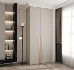 Arte Elegant Cashmere Como 3 Hinged Door Wardrobe H2460mm W1100mm D500mm, Two Doors, Eight Shelves, Hanging Rail, Gold Vertical Handles - thumbnail 2