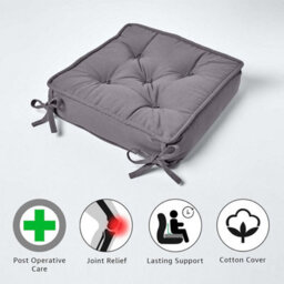 Homescapes Charcoal Grey Cotton Dining Booster Cushion - thumbnail 3