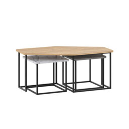 Decortie Modern Nesty Coffee Table Nest Of 3 Tables Oak, Retro Grey, White Marble Effect Nested Table Engineered Wood W/metal Legs - thumbnail 2