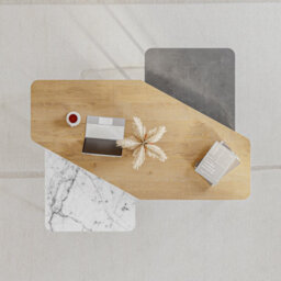 Decortie Modern Nesty Coffee Table Nest Of 3 Tables Oak, Retro Grey, White Marble Effect Nested Table Engineered Wood W/metal Legs - thumbnail 7