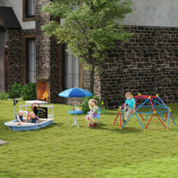 Outsunny Kids Foldable Four-Piece Garden Set W/ Table, Chairs, Umbrella - Blue - thumbnail 9