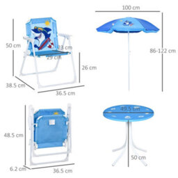 Outsunny Kids Foldable Four-Piece Garden Set W/ Table, Chairs, Umbrella - Blue - thumbnail 3