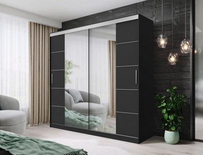 Fhif Dallas Tokyo 180Cm Black Sliding Door Wardrobe Modern Bedroom Storage With Full Length Mirror Shelves And Hanging Rails - image 1