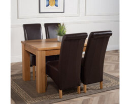 That's Furniture Dakota 127 X 82 Cm Chunky Oak Small Dining Table And 4 Chairs Dining Set With Montana Brown Leather Chairs - thumbnail 3