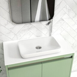 Royal Bathrooms Orion 800mm Mint Sage Floor Standing Plain White Countertop Vanity Unit 2 Door With Qubix Basin & Chrome Accent Trim - thumbnail 5