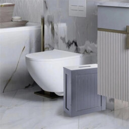 Grey Slim Bathroom Storage Cabinet Toilet Roll Holder Unit Cleaning Supply Organizer - thumbnail 5