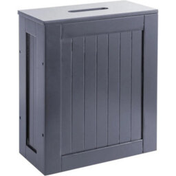 Grey Slim Bathroom Storage Cabinet Toilet Roll Holder Unit Cleaning Supply Organizer - thumbnail 1