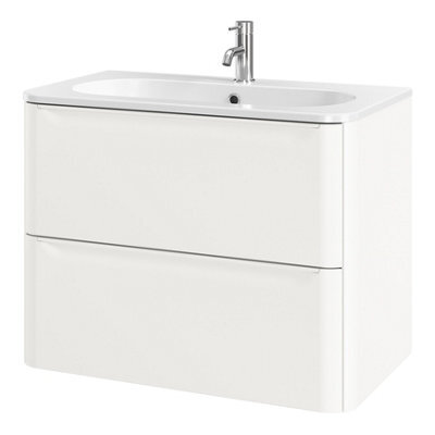 GoodHome Nevado Matt White Wall-Mounted Vanity Unit & Basin Set (W)800mm (H)600mm - image 1