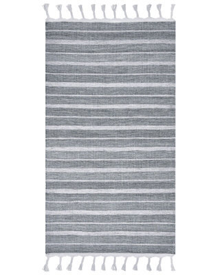 Beliani Aurora Area Rug 80 X 150 Cm, Light Grey Stripe, Handwoven Recycled Materials - image 1