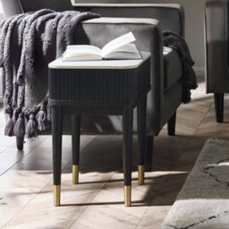 Oakham Lauriston Fluted Stone Top Lamp Table With Drawer In White Marble And Black - thumbnail 4