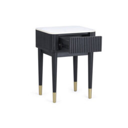 Oakham Lauriston Fluted Stone Top Lamp Table With Drawer In White Marble And Black - thumbnail 2