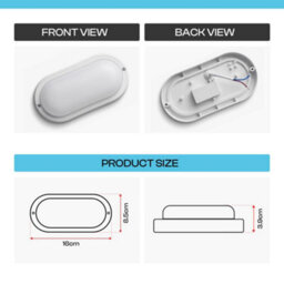 Led Bulkhead Ceiling Light 6400K Cool White 9W 12W Oval Slim Surface Mounted Wall Lamp 900Lm Porch Bathroom Kitchen Garage - thumbnail 3