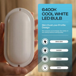 Led Bulkhead Ceiling Light 6400K Cool White 9W 12W Oval Slim Surface Mounted Wall Lamp 900Lm Porch Bathroom Kitchen Garage - thumbnail 6