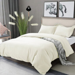 Ameha Plain 3-Piece Duvet Cream Quilt Cover Soft & Anti Allergic Bedding Set Reversible Double Set With Pillowcase 200X200 Cm - thumbnail 8