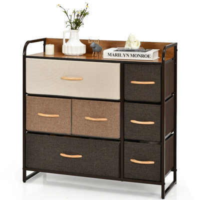 Costway 7-Drawer Dresser Tower 3-Tier Chest Of Drawers Clothes Drawer Cabinet W/ Foldable Fabric Drawers & Wooden Top - image 1