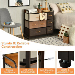 Costway 7-Drawer Dresser Tower 3-Tier Chest Of Drawers Clothes Drawer Cabinet W/ Foldable Fabric Drawers & Wooden Top - thumbnail 9