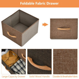 Costway 7-Drawer Dresser Tower 3-Tier Chest Of Drawers Clothes Drawer Cabinet W/ Foldable Fabric Drawers & Wooden Top - thumbnail 8