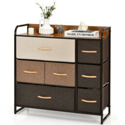 Costway 7-Drawer Dresser Tower 3-Tier Chest Of Drawers Clothes Drawer Cabinet W/ Foldable Fabric Drawers & Wooden Top - thumbnail 1