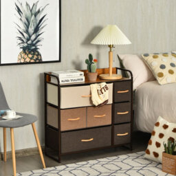 Costway 7-Drawer Dresser Tower 3-Tier Chest Of Drawers Clothes Drawer Cabinet W/ Foldable Fabric Drawers & Wooden Top - thumbnail 5