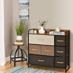Costway 7-Drawer Dresser Tower 3-Tier Chest Of Drawers Clothes Drawer Cabinet W/ Foldable Fabric Drawers & Wooden Top - thumbnail 4