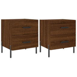 Berkfield Bedside Cabinets 2 Pcs Brown Oak 40X35X47.5 Cm Engineered Wood - thumbnail 2