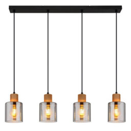 Luminosa Lighting Luminosa Aleidis Bar Pendant Ceiling Light Matt Black Smoke Glass Shade 4X E27 - thumbnail 3