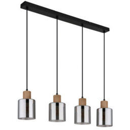 Luminosa Lighting Luminosa Aleidis Bar Pendant Ceiling Light Matt Black Smoke Glass Shade 4X E27 - thumbnail 2