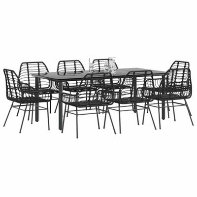 Berkfield 9 Piece Garden Dining Set Black Poly Rattan Glass - image 1