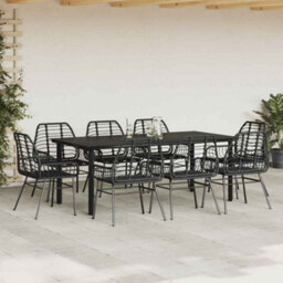 Berkfield 9 Piece Garden Dining Set Black Poly Rattan Glass - thumbnail 3