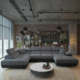 Torezio Bis U Shaped Corner Sofa Bed With Storage Chipboard Frame Polyurethane Foam Springs 346X203X70 90Cm Black And Grey Left