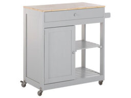 Wyld And Coco Countrylane Kitchen Trolley Grey 75 X 43 X 87 Cm - Mdf Body With Rubberwood Top And Castors - thumbnail 3