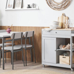 Wyld And Coco Countrylane Kitchen Trolley Grey 75 X 43 X 87 Cm - Mdf Body With Rubberwood Top And Castors - thumbnail 2