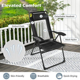 Costway Garden Folding Camping Chairs Set Of 2 Portable Outdoor Recliner W/ 7-Level Backrest - thumbnail 5