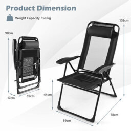 Costway Garden Folding Camping Chairs Set Of 2 Portable Outdoor Recliner W/ 7-Level Backrest - thumbnail 3