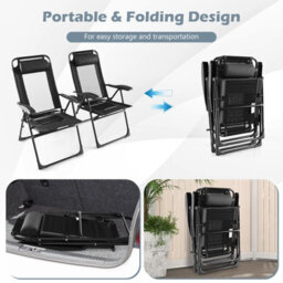 Costway Garden Folding Camping Chairs Set Of 2 Portable Outdoor Recliner W/ 7-Level Backrest - thumbnail 8