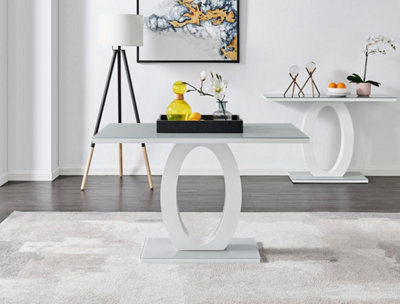 Furniturebox Giovani Rectangular 4 Seat White High Gloss Dining Table With Grey Glass Top And Unique Halo Structural Plinth Base Design - image 1