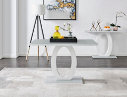 Furniturebox Giovani Rectangular 4 Seat White High Gloss Dining Table With Grey Glass Top And Unique Halo Structural Plinth Base Design