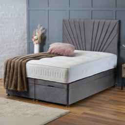 Bsspoke Divan Ottoman Bed End Lift Up Storage Steel Velvet 10Inch Memory Foam Mattress & 54Inch Headboard In All Sizes - thumbnail 1